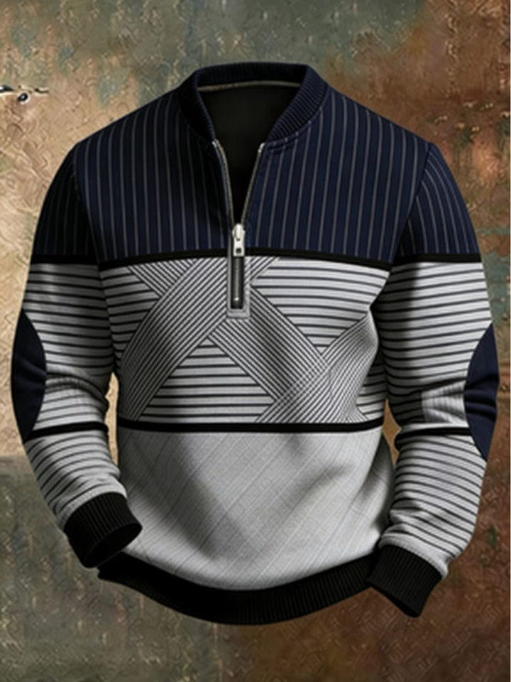 Gaelvick - Camisola com fecho de correr até meio e padrão em contraste