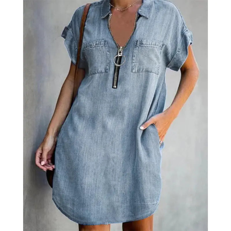 Genevalle - Vestido casual de chambray com bolso