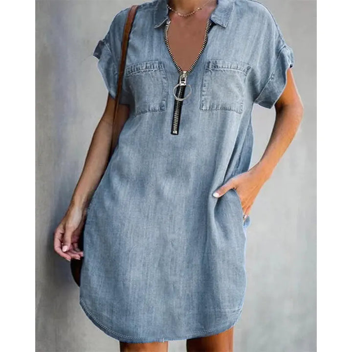 Genevalle - Vestido casual de chambray com bolso