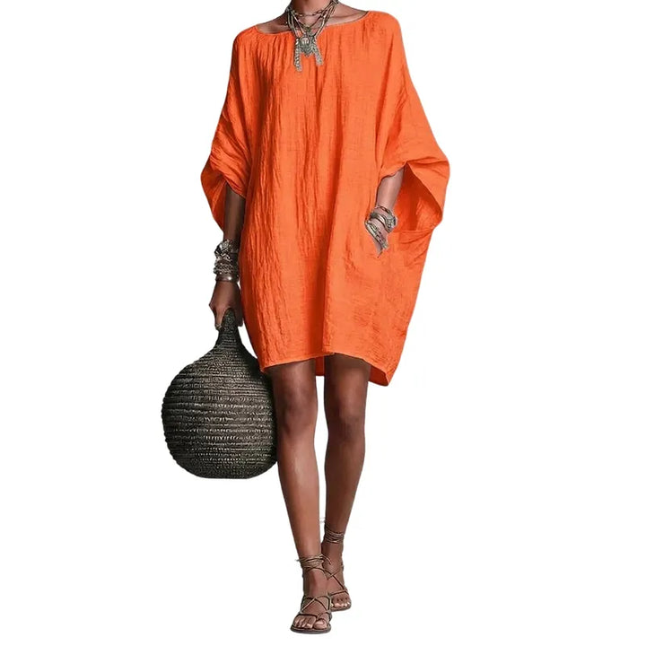 Sabina - Vestido midi com decote Bardot e toque suave