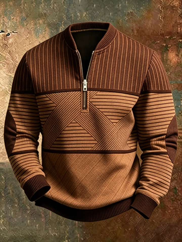 Gaelvick - Camisola com fecho de correr até meio e padrão em contraste