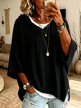 Celandria - Sweatshirt com Capuz Oversize de Manga Curta com Toque Suave