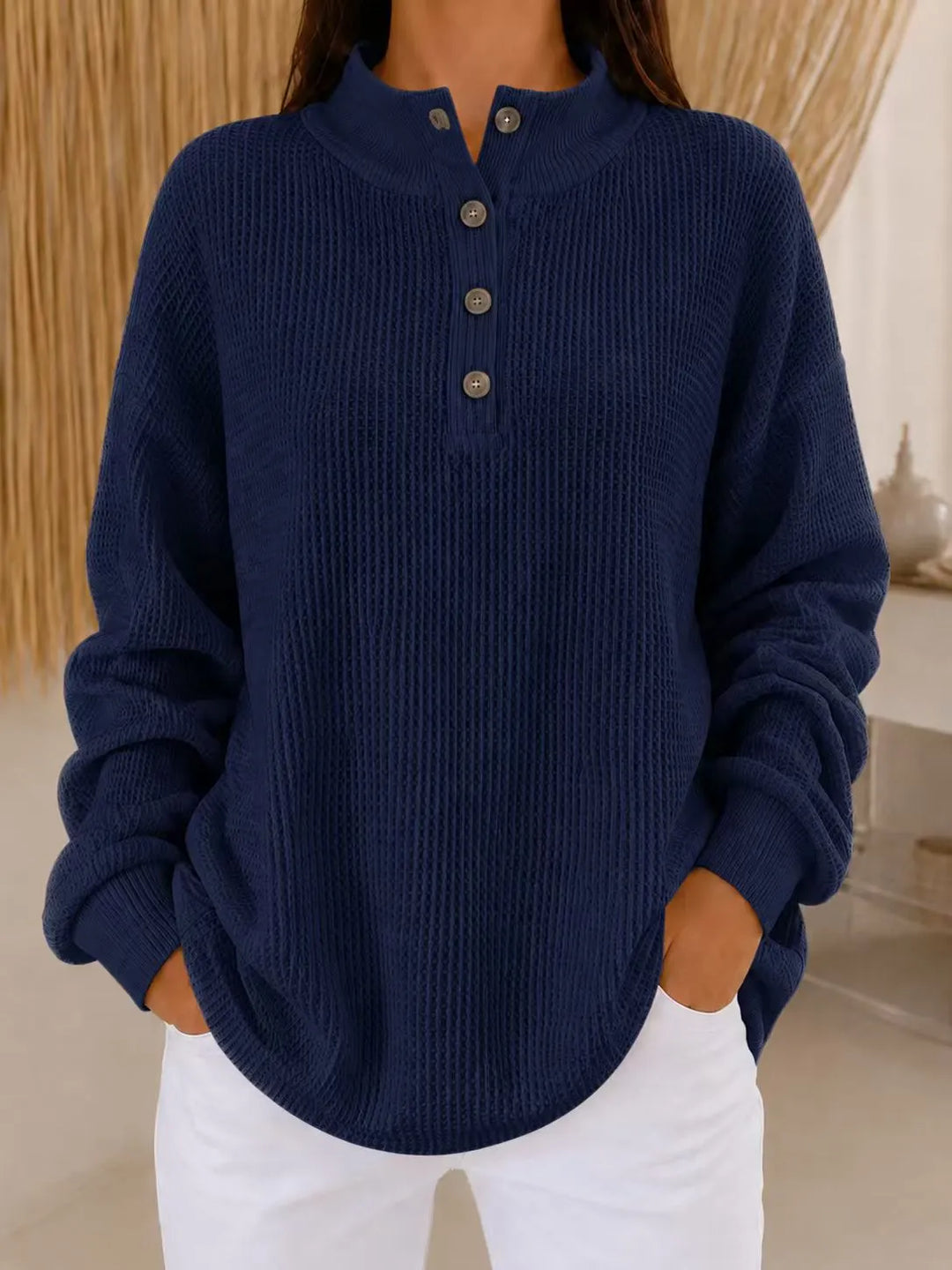 Belliora - Camisola de malha texturada com gola com botões