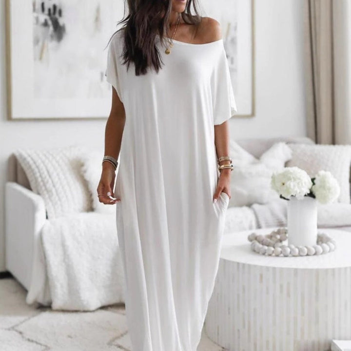 Adalynne - Vestido comprido de corte descontraído com ombros descaídos