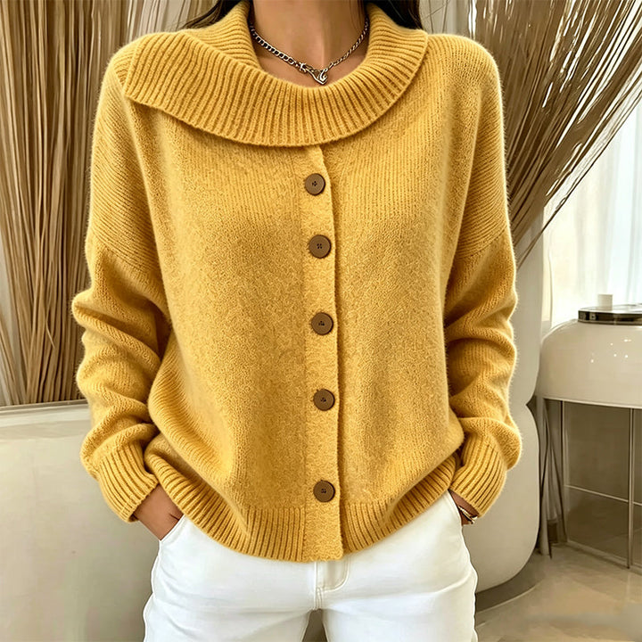 Elowette - Cardigan em malha com gola ampla e botões