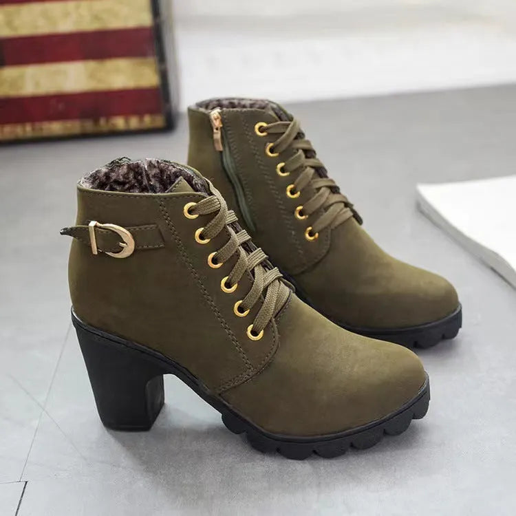 Mara - Botas de salto em bloco forradas em peluche
