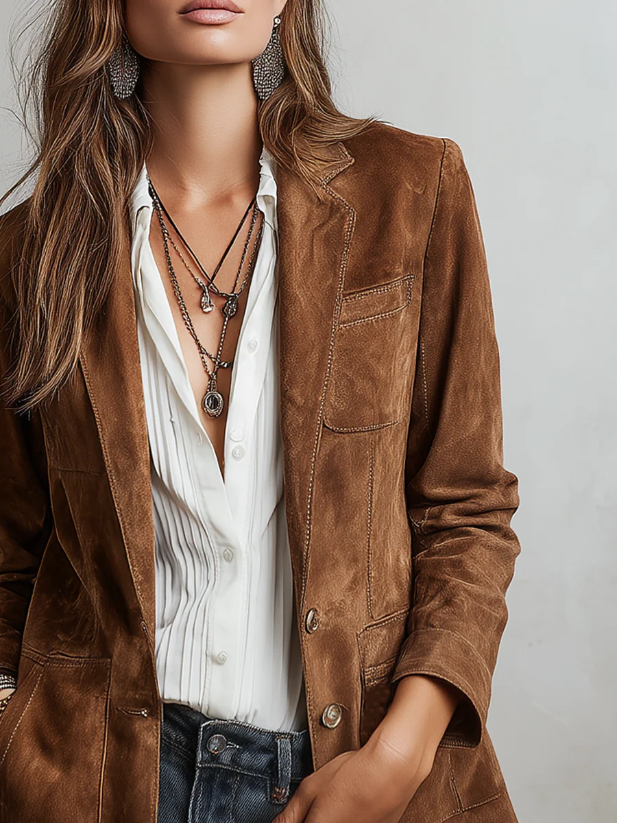 Mirevalle - Blazer de alfaiataria em camurça vintage