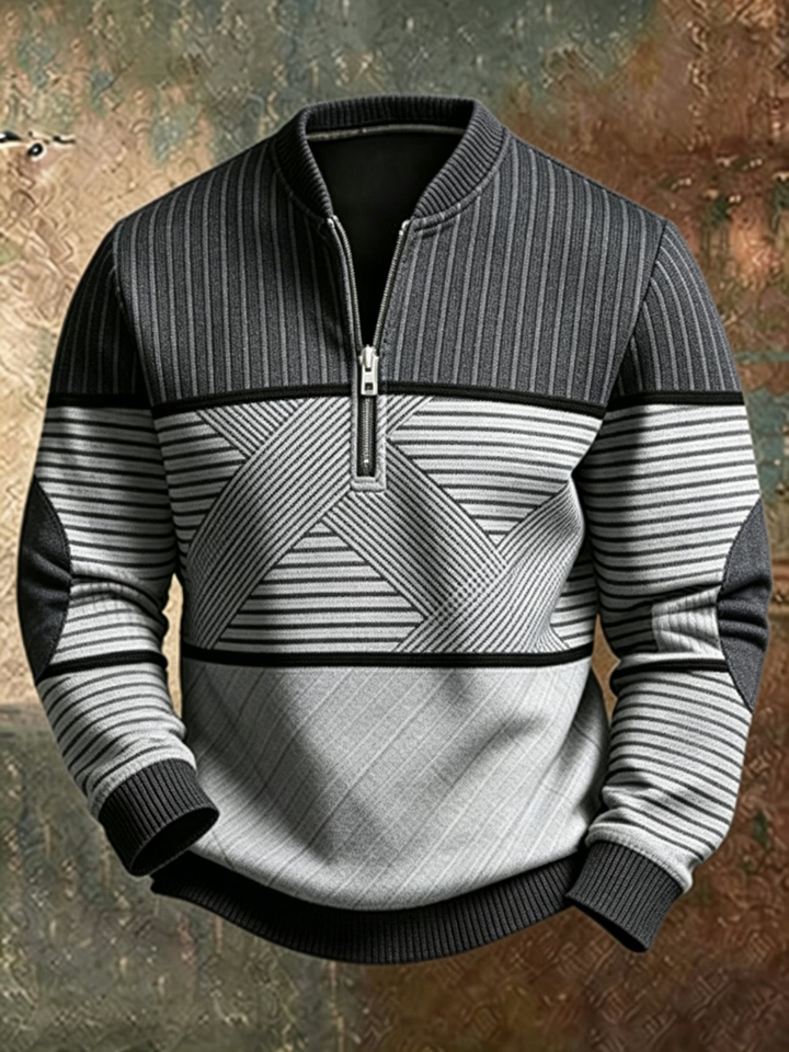 Gaelvick - Camisola com fecho de correr até meio e padrão em contraste