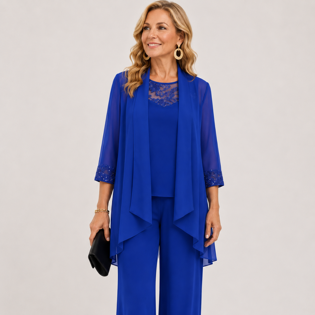 Aeliana - Conjunto elegante de três peças com blazer e calças de perna larga