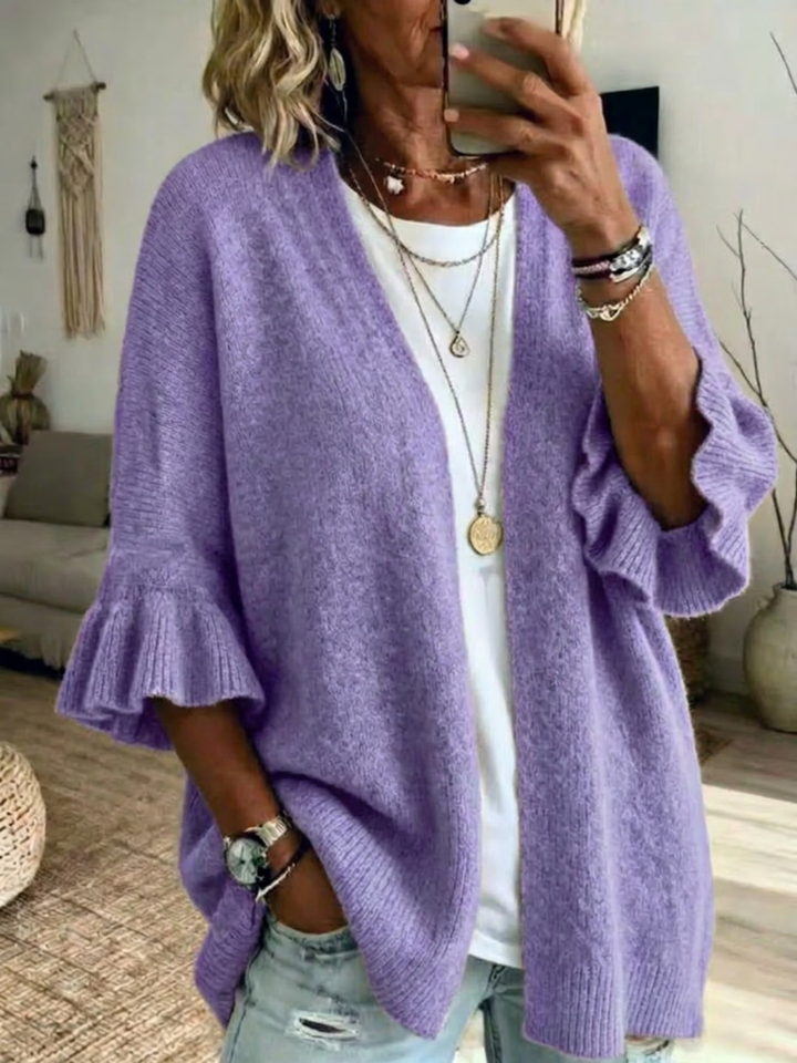 Acelynn - Cardigan com mangas rendadas e toque suave