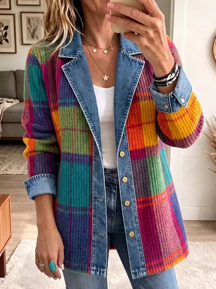 Sasha - Casaco de ganga tricotado em xadrez multicolorido