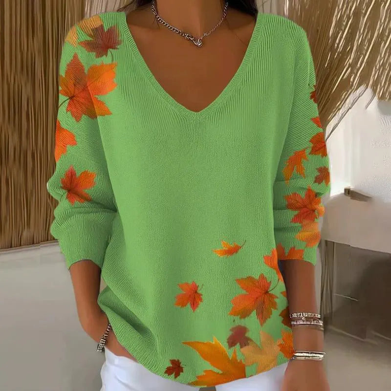 Carivella - Camisola de malha de corte descontraído com folha de bordo