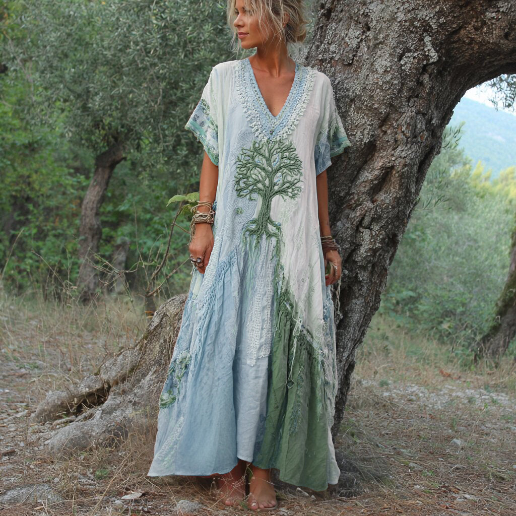 Carivienne - Vestido comprido com estampado de árvores vintage