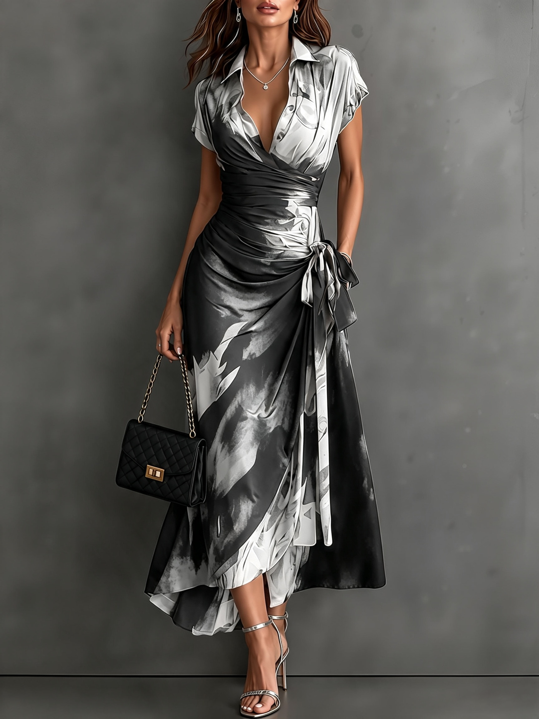 Roselle - Vestido comprido com gola de camisa e caimento sedoso
