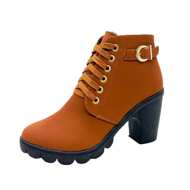 Mara - Botas de salto em bloco forradas em peluche