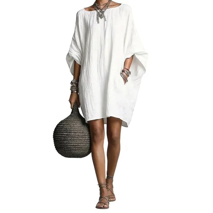 Sabina - Vestido midi com decote Bardot e toque suave