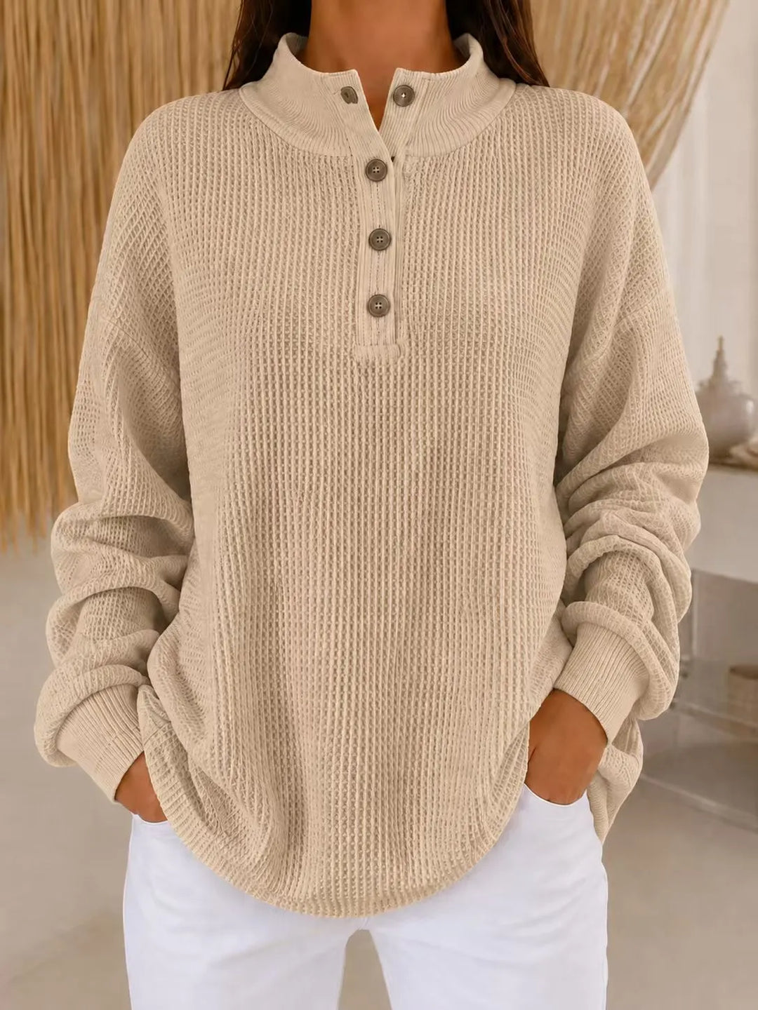 Belliora - Camisola de malha texturada com gola com botões