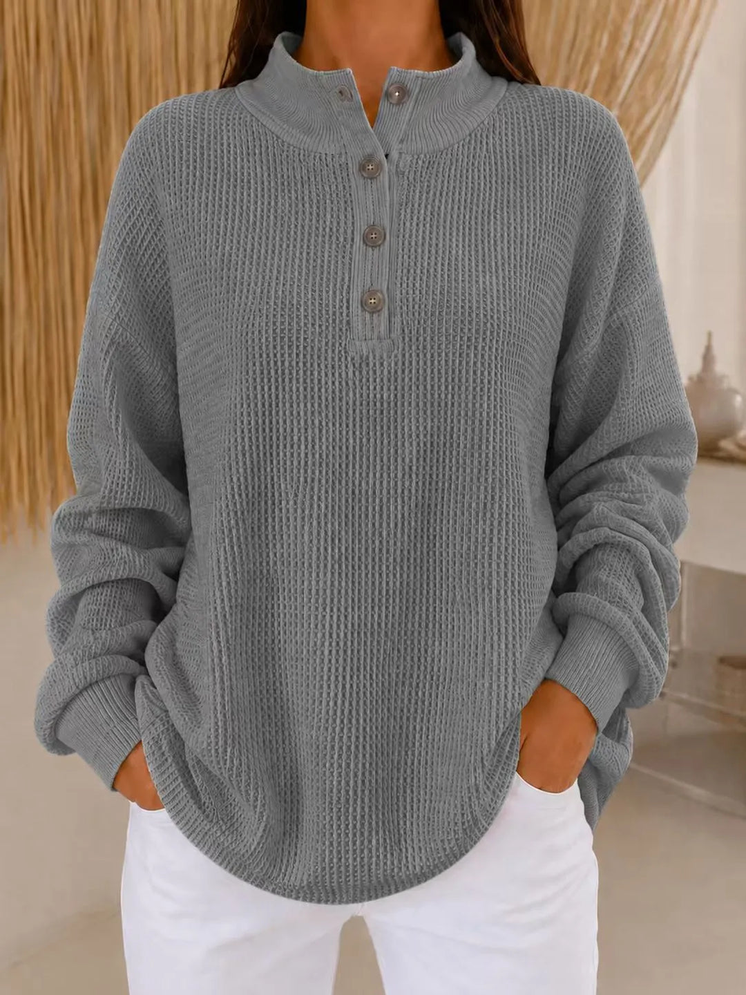 Belliora - Camisola de malha texturada com gola com botões