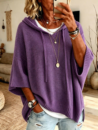Celandria - Sweatshirt com Capuz Oversize de Manga Curta com Toque Suave