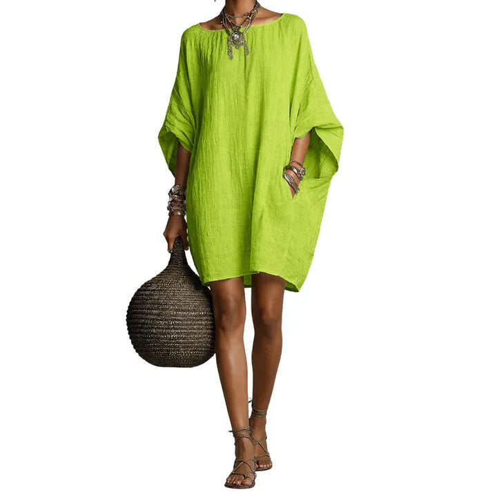 Sabina - Vestido midi com decote Bardot e toque suave