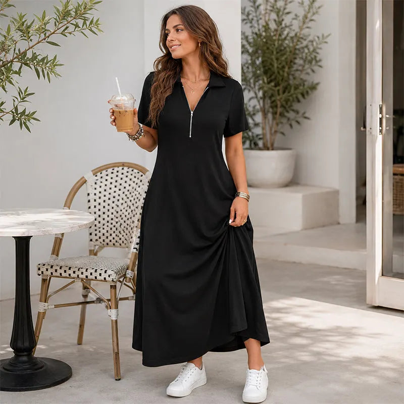 Primelle - Vestido comprido com fecho de correr e gola subida