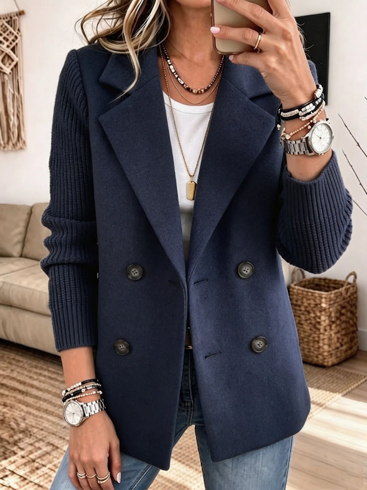 Adalene - Blazer de abotoamento duplo com mangas em malha