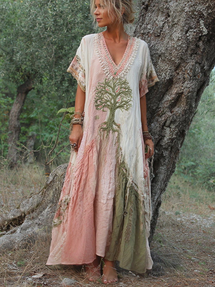 Carivienne - Vestido comprido com estampado de árvores vintage