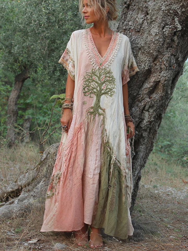 Carivienne - Vestido comprido com estampado de árvores vintage