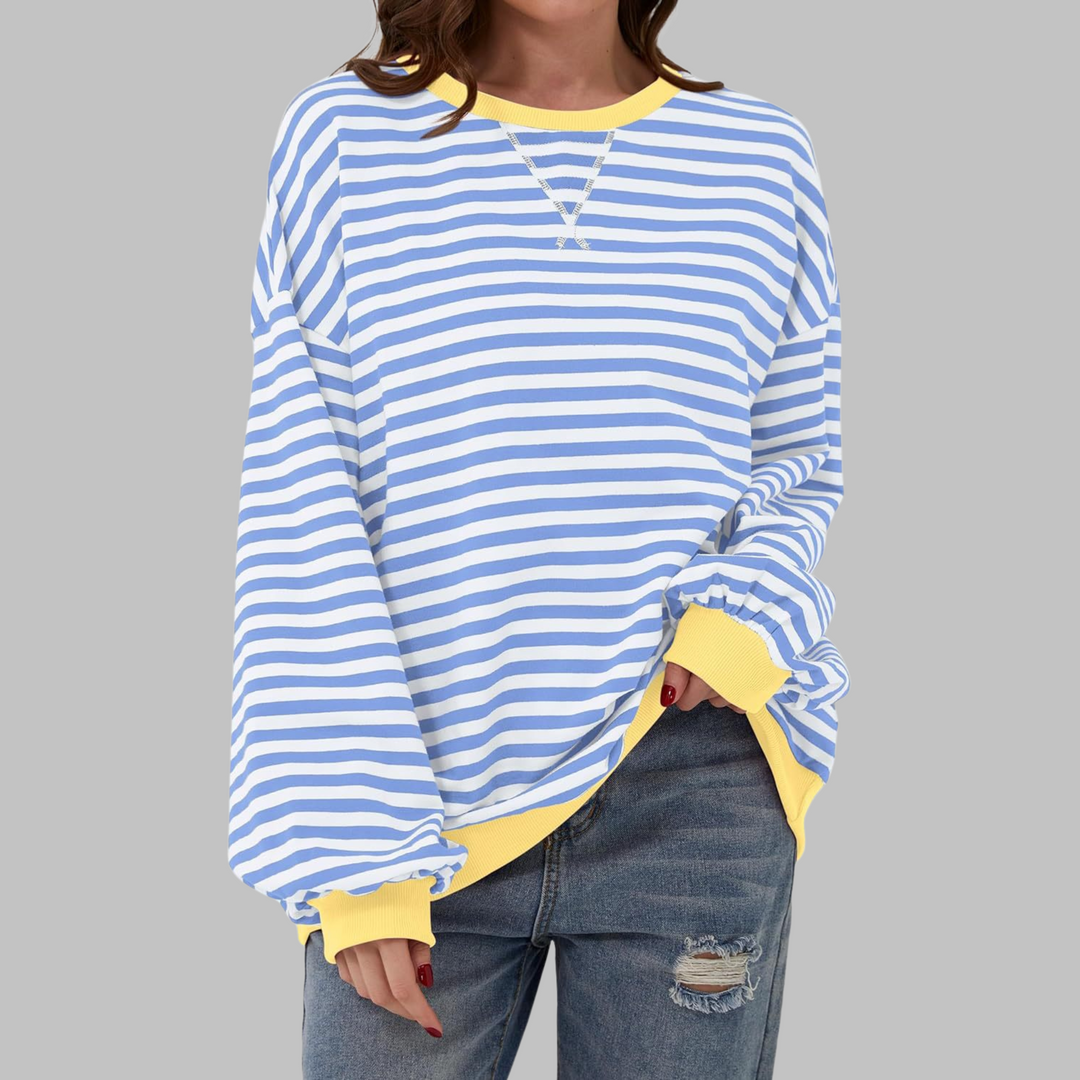Viveca - Sweatshirt de manga comprida com toque suave e às riscas