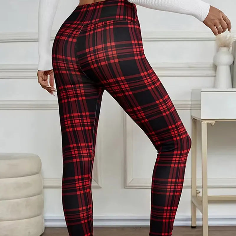 Estelyn - Leggings clássicas em xadrez com elasticidade