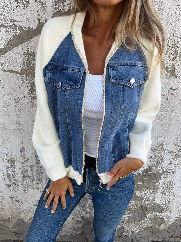 Alinique - Blusão bomber em denim tricotado macio