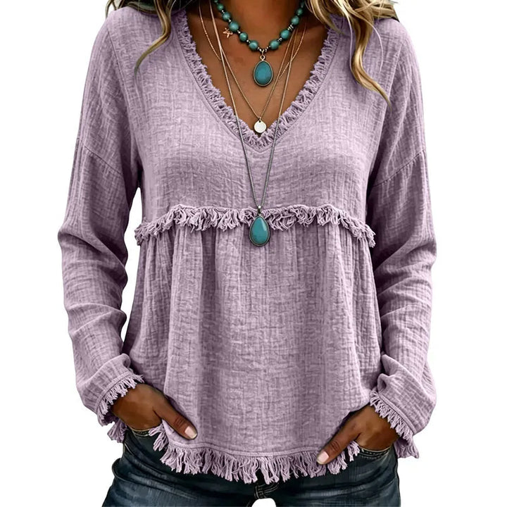 Ariselle - Blusa com franjas e decote em V