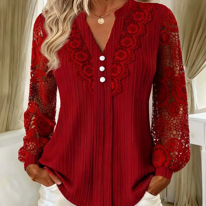 Caravelle - Blusa de renda plissada com mangas compridas