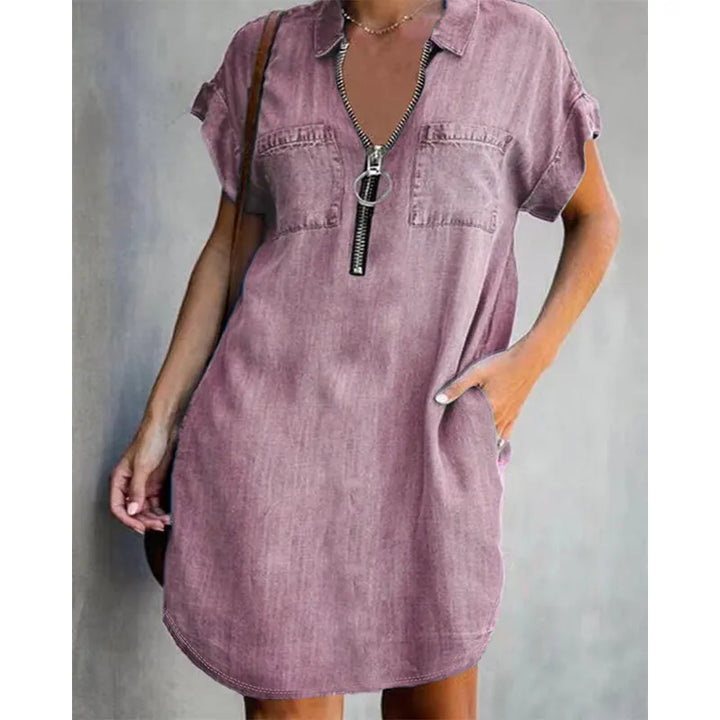 Genevalle - Vestido casual de chambray com bolso