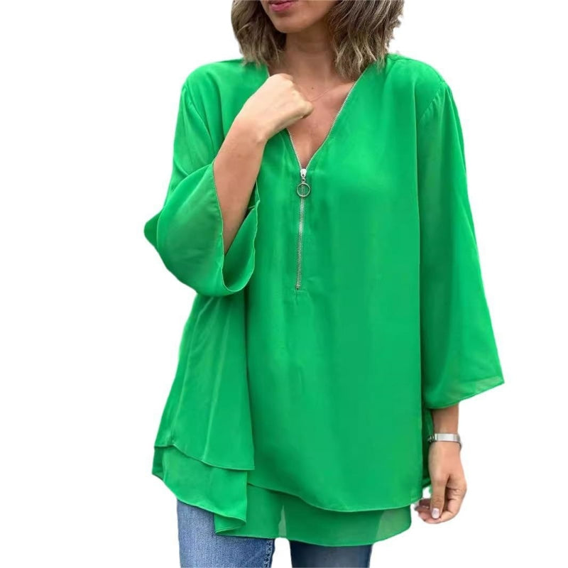 Brinavelle - Blusa túnica em chiffon fluido