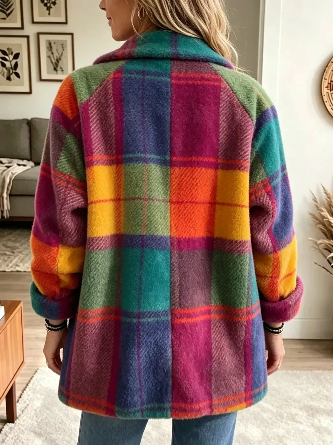 Apollonia - Casaco de pelo oversized com padrão xadrez