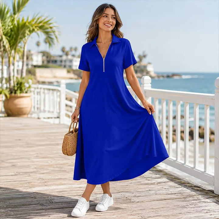 Primelle - Vestido comprido com fecho de correr e gola subida