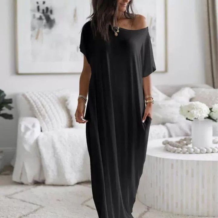 Adalynne - Vestido comprido de corte descontraído com ombros descaídos