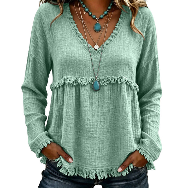Ariselle - Blusa com franjas e decote em V