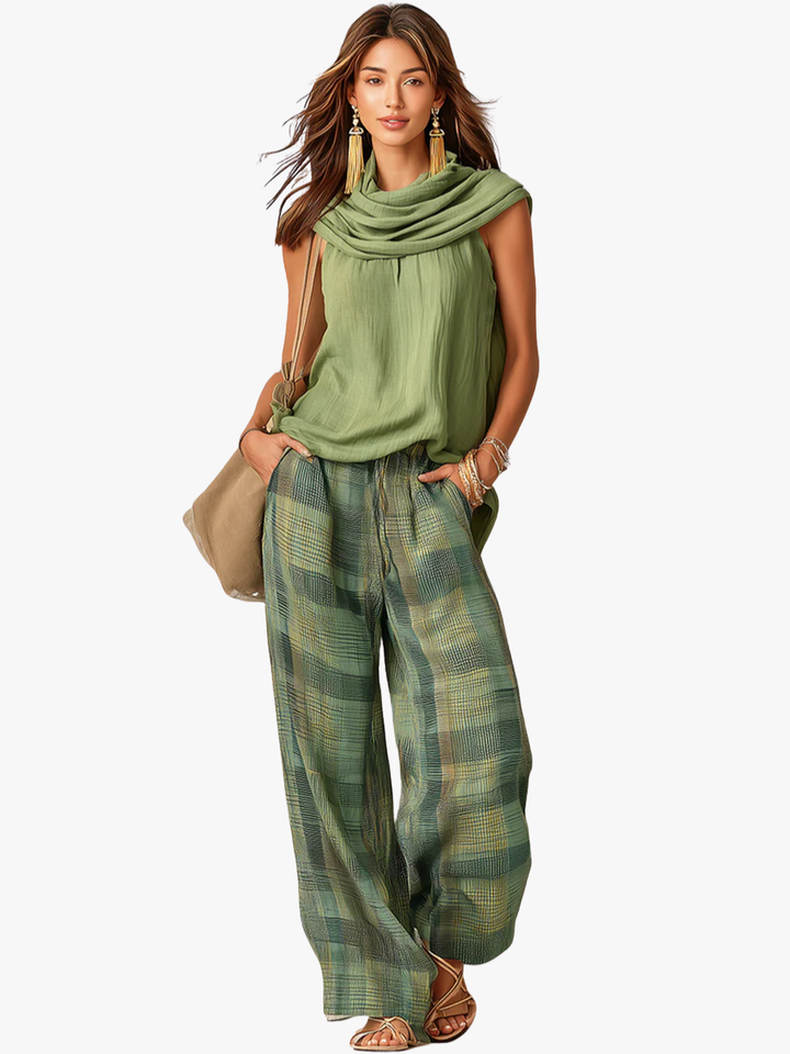 Calienna - Blusa leve e conjunto de calças largas