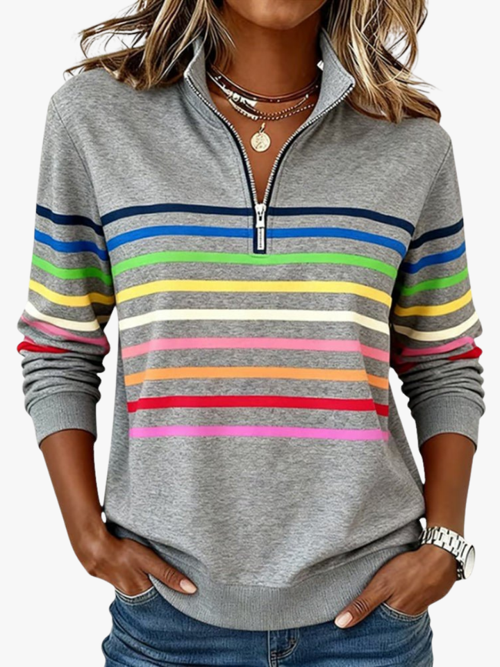 Corinelle - Sweatshirt de meio fecho às riscas e toque suave