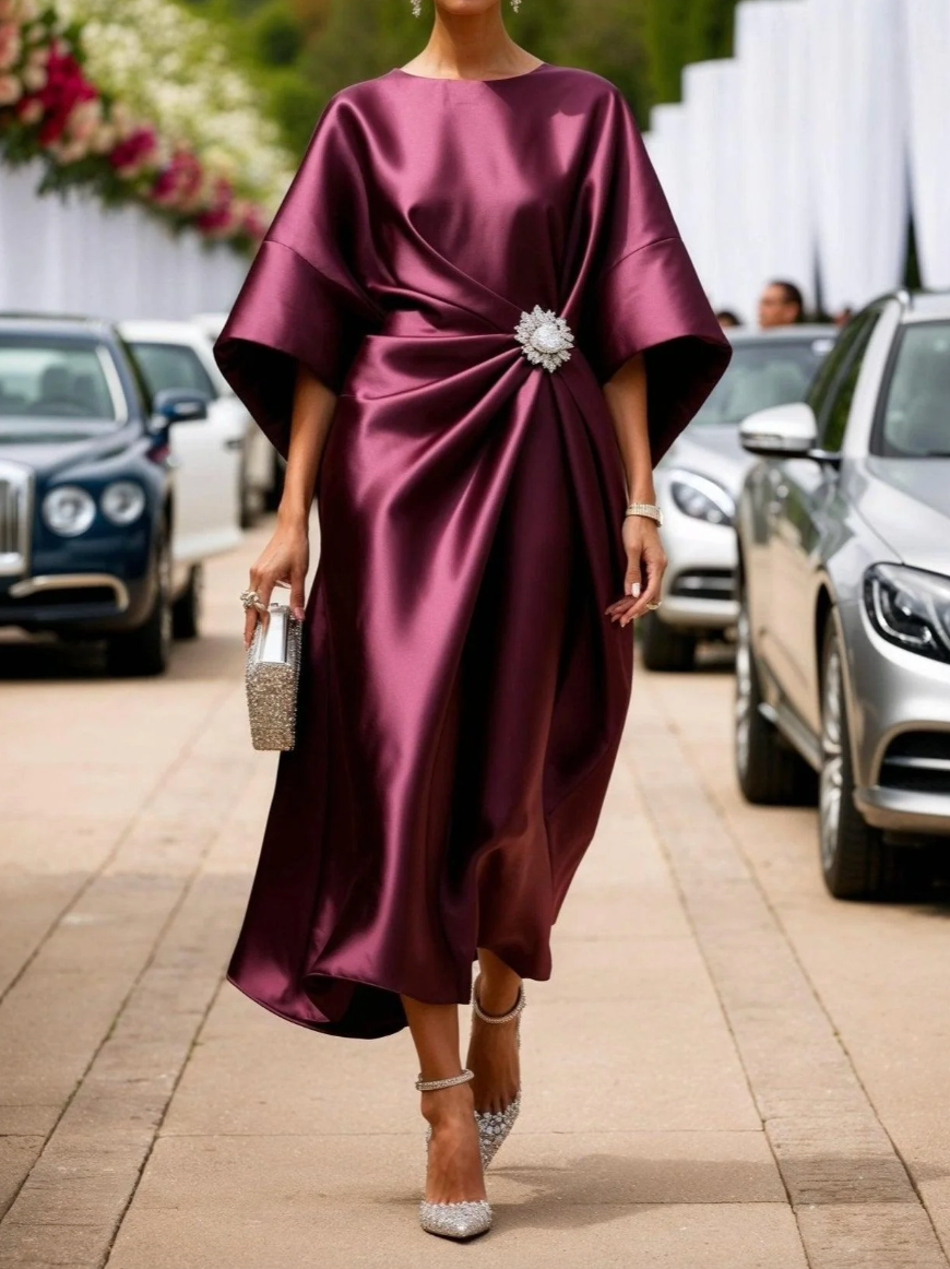 Poppy - Vestido midi luxuoso com drapeado