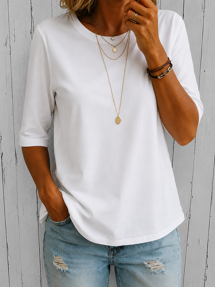 Bellavie - Blusa clássica com decote redondo