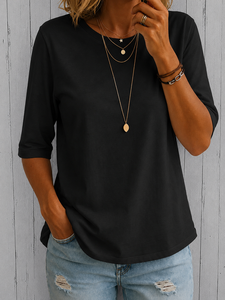 Bellavie - Blusa clássica com decote redondo