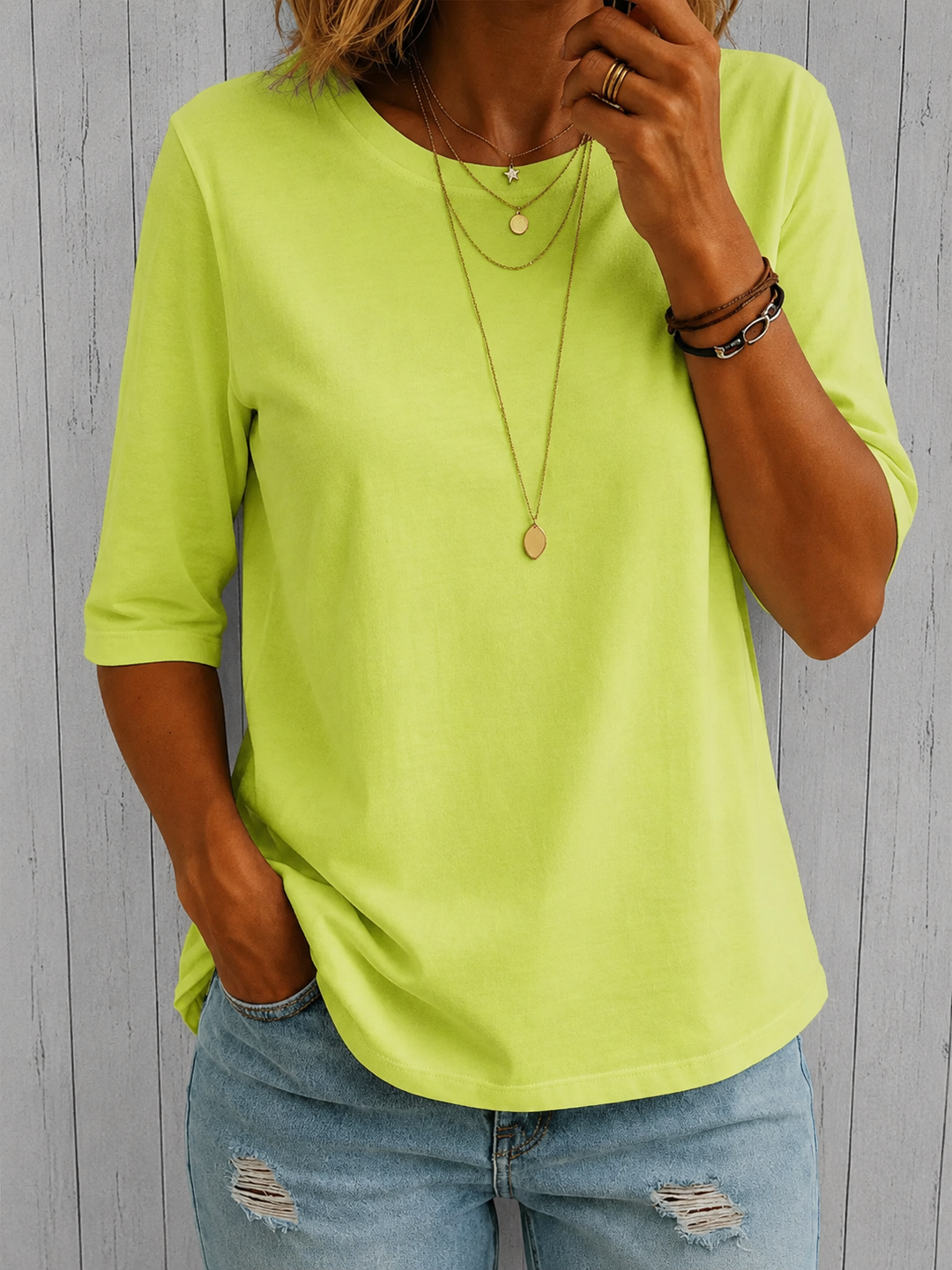 Bellavie - Blusa clássica com decote redondo
