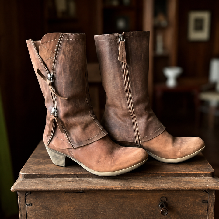 Mairead - Botas de cano médio com salto em bloco premium