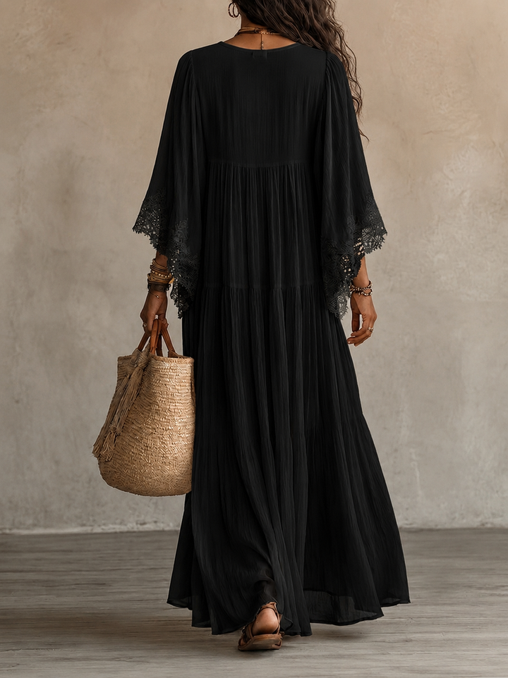 Aerinne - Vestido comprido plissado arejado