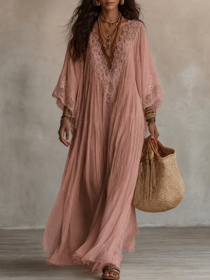 Aerinne - Vestido comprido plissado arejado