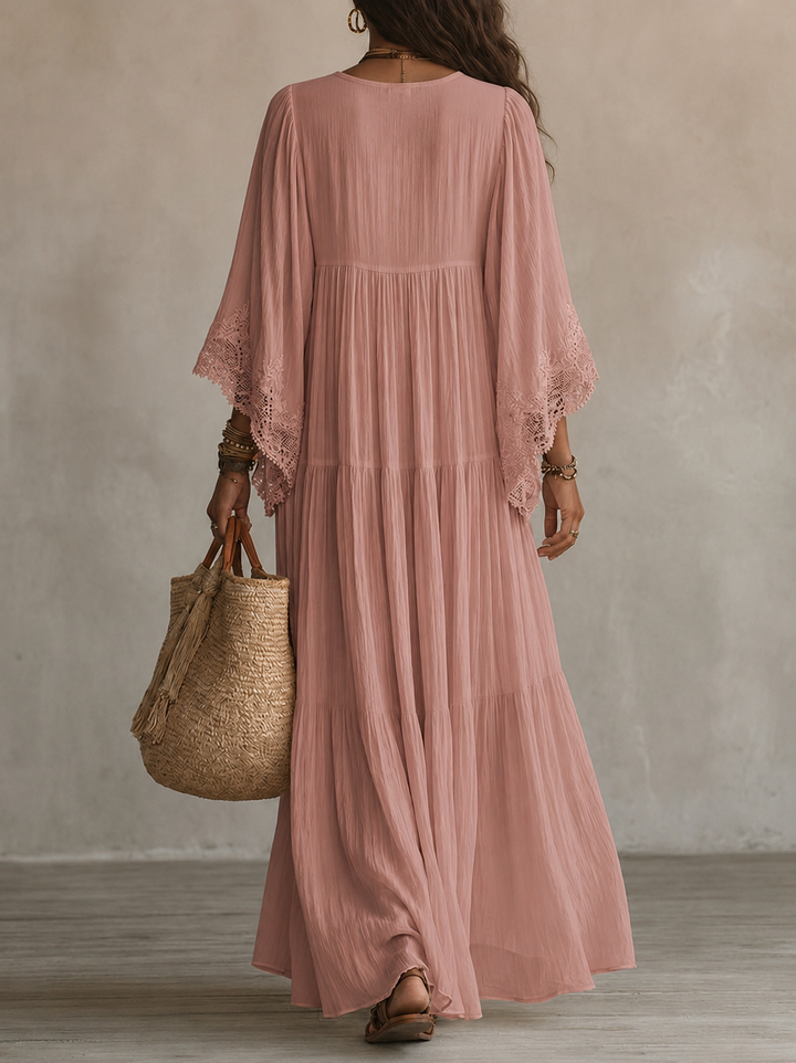 Aerinne - Vestido comprido plissado arejado