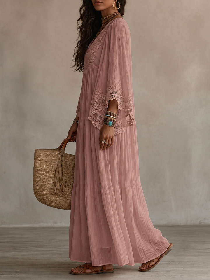 Aerinne - Vestido comprido plissado arejado